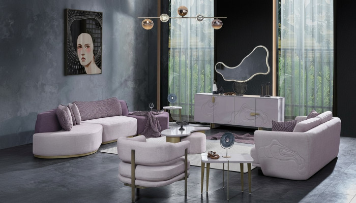 Wohnlandschaft Sofagarnitur Große Rosa Stoffsofas Modern Set 5tlg Sofa
