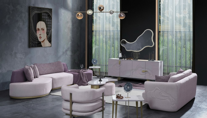 Stoffsofas Sofagarnitur Große Wohnlandschaft Rosa Set 3tlg Sofa Modern