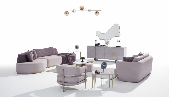 Stoffsofas Sofagarnitur Große Wohnlandschaft Rosa Set 3tlg Sofa Modern