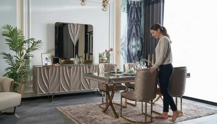 Essgruppe Essecke Esszimmer Esstisch Holz Braun Set 9tlg Sideboard