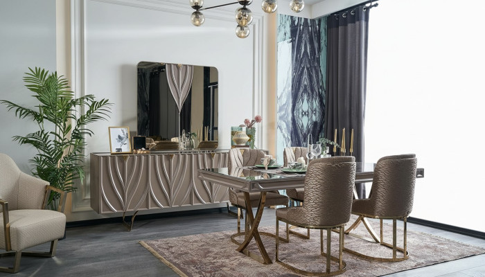 Essgruppe Essecke Esszimmer Esstisch Holz Braun Set 9tlg Sideboard