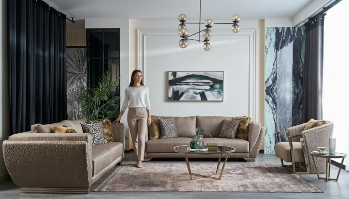 Stoffsofas Sofagarnitur Dreisitzer Polstersofa Braun Set 3tlg Modern