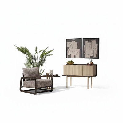Wohnzimmer Set 3tlg Sessel Beistelltische Sideboard Grau Gruppe Relax