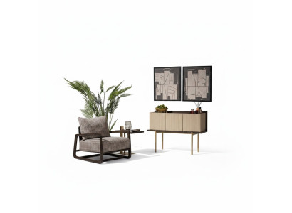 Wohnzimmer Set 3tlg Sessel Beistelltische Sideboard Grau Gruppe Relax