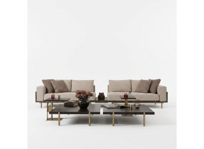 Wohnzimmer Gruppe Sofa Couchtische 4tlg Stoffsofa Beige Holz Moderne