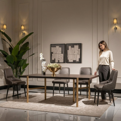 Esstisch Esszimmertisch Tisch Esszimmer Holz Braun Modern Gold Design