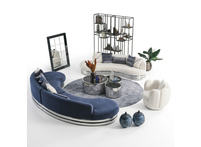 Komplette Couchgarnitur Stoffsofa Polstersofa Couch Blau Set Sofa 3tlg