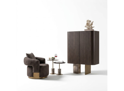 Wohnzimmer Komplette Sesssel Beistelltische 4tlg Stoff Braun Holz Bar