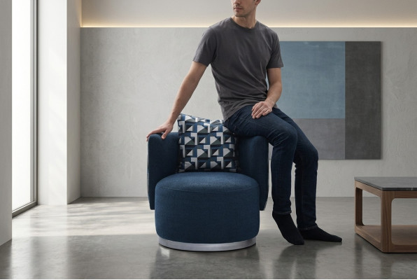 Relaxsessel Sessel Moderne Blau Polster Stoff Sitzer Design Modern