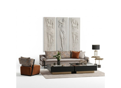 Sofagarnitur Dreisitzer Sessel Couchtische Set 6tlg Grau Wohnzimmer