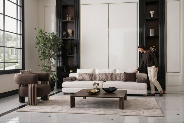 Komplette Couchgarnitur Sofa Sessel Braun Stoffsofa Polstersofa Tisch