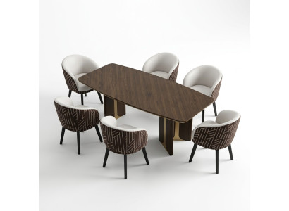 Essgruppe Essecke Esszimmer Esstisch Stühle Set 7tlg Braun Holz Gruppe