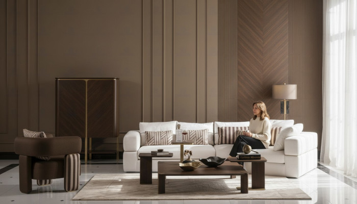 Wohnzimmer Garnitur Ecksofa Stoffsofa Sessel Couchtisch Set 6tlg Braun