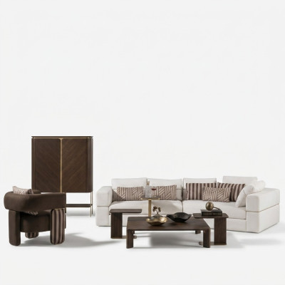 Wohnzimmer Garnitur Ecksofa Stoffsofa Sessel Couchtisch Set 6tlg Braun
