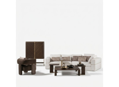 Wohnzimmer Garnitur Ecksofa Stoffsofa Sessel Couchtisch Set 6tlg Braun