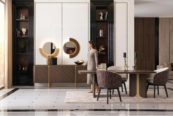 Essgruppe Essecke Esszimmer Esstisch Stühle 10tlg Braun Holz Anrichte