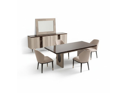 Essecke Esszimmer Essgruppe Luxus Esstisch Stühle Beige Holz Set 7tlg