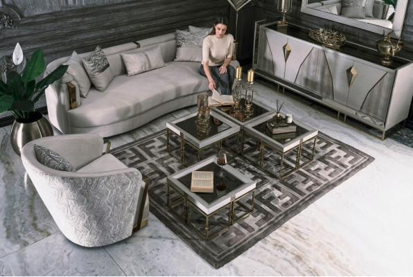 Wohnzimmer Gruppe Sofas Stoffsofa Sessel Couchtische Set 6tlg Grau
