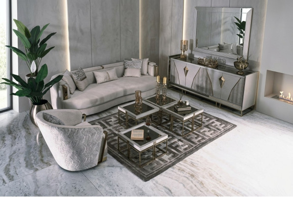 Wohnzimmer Gruppe Sofas Stoffsofa Sessel Couchtische Set 6tlg Grau