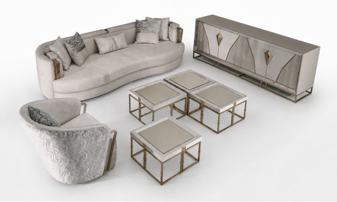 Wohnzimmer Gruppe Sofas Stoffsofa Sessel Couchtische Set 6tlg Grau