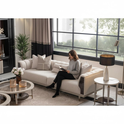Dreisitzer Sofa 3 Sitzer Couchtische Beige Stoffsofa Set 3tlg Garnitur