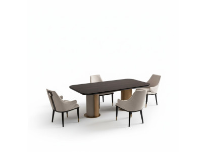 Luxus Essgruppe Esszimmer Esstisch Essecke Stühle Beige Holz Set 7tlg