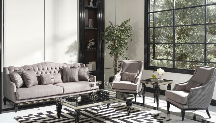 Sofagarnitur Sofa 3 Couchtische Stoffsofa Grau Set 5tlg Dreisitzer