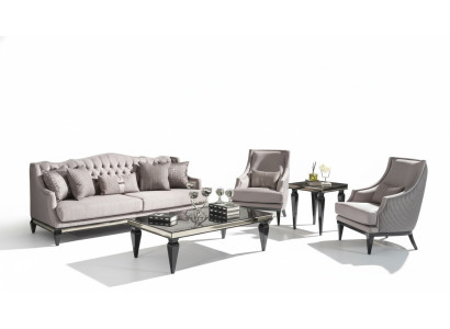 Sofagarnitur Sofa 3 Couchtische Stoffsofa Grau Set 5tlg Dreisitzer