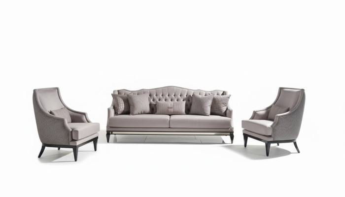 Sofagarnitur Sofa 3 Sessel Stoffsofa Grau 3tlg Dreisitzer Polstersofa