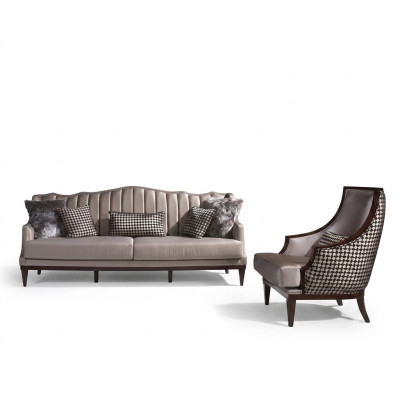 Sofagarnitur Viersitzer Sessel Stoffsofa Grau Polster 4 Sitzer Set