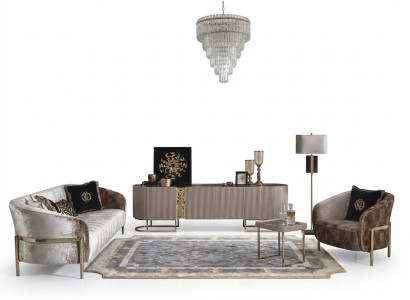 Sofagarnitur Dreisitzer Sessel Beige Stoffsofa RTV Beistelltisch 4tlg