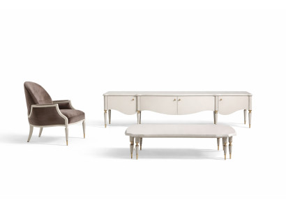 Set Wohnzimmer Sessel Stoff Couchtisch RTV Lowboard 3tlg Beige Holz