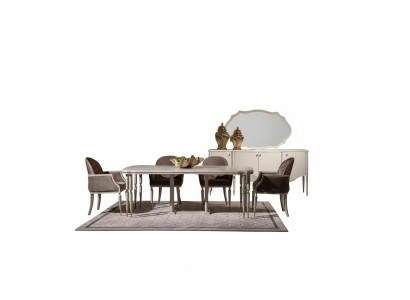 Essgruppe Essecke Esstisch Stühle 9tlg Esszimmer Beige Holz Anrichte