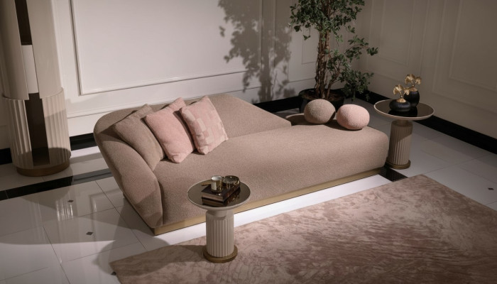 Chaiselongue Gruppe Sofa Beistelltische Polster Stoff Modern 3tlg Set