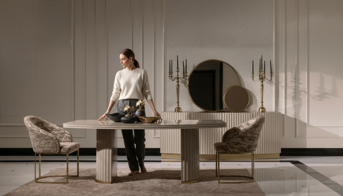 Essgruppe Essecke Esstisch Stühle Set 9tlg Esszimmer Beige Holz Luxus