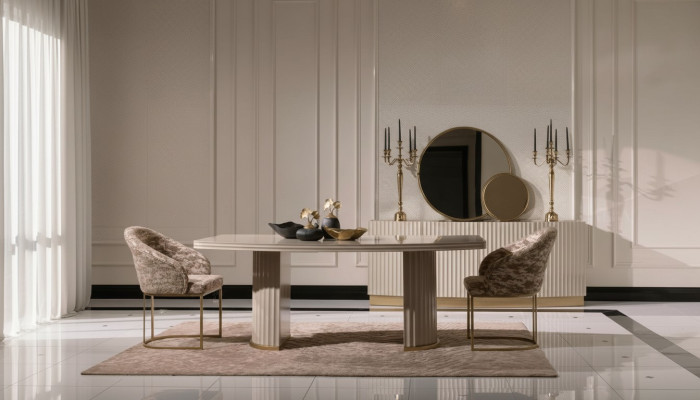 Essgruppe Essecke Esstisch Stühle Set 9tlg Esszimmer Beige Holz Luxus