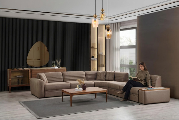 Ecksofa Sofa Kunstleder Couchtisch Braun Polstersofa Wohnzimmer