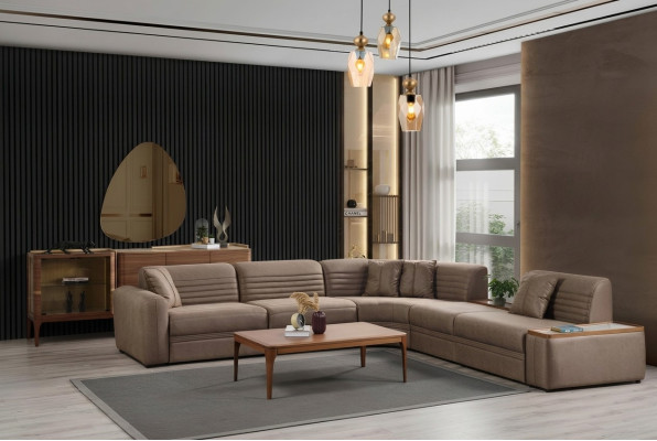 Ecksofa Sofa Kunstleder Couchtisch Braun Polstersofa Wohnzimmer