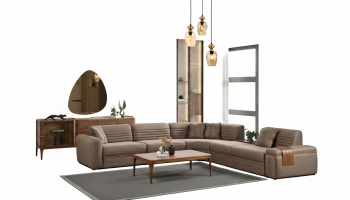 Ecksofa Sofa Kunstleder Couchtisch Braun Polstersofa Wohnzimmer