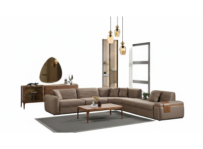 Ecksofa Sofa Kunstleder Couchtisch Braun Polstersofa Wohnzimmer