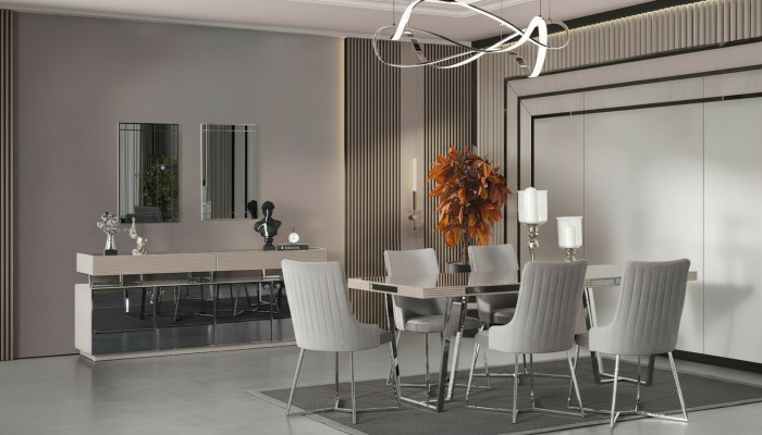 Essgruppe Esszimmer Gruppe Essecke Esstisch Stühle 10tlg Holz Grau