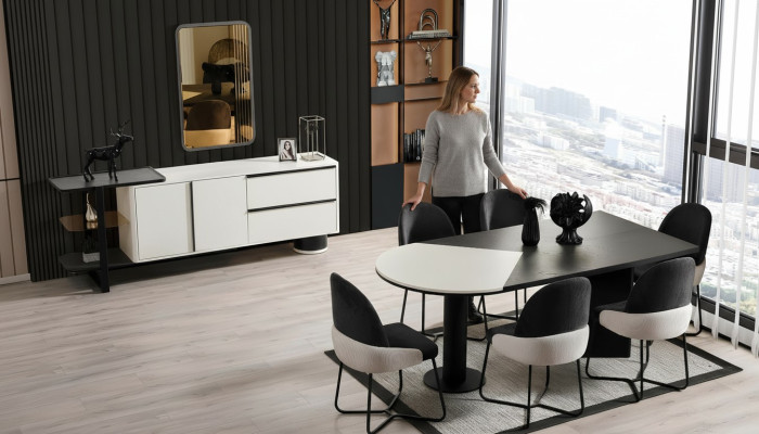 Essgruppe Esszimmer Gruppe Essecke Esstisch Stühle 7tlg Holz Schwarz