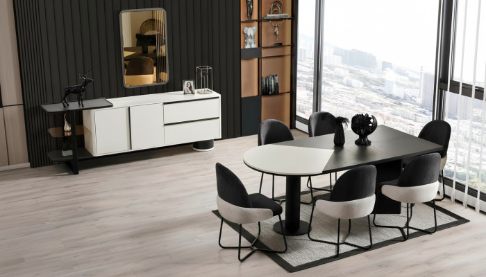 Essgruppe Esszimmer Gruppe Essecke Esstisch Stühle 7tlg Holz Schwarz