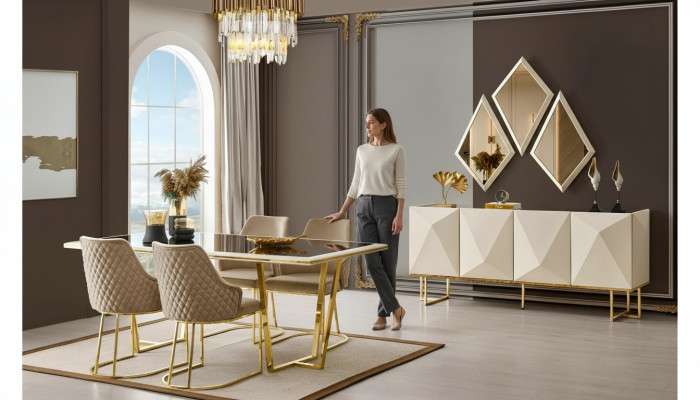 Luxus Essecke Essgruppe Esstisch Stühle Beige Set 11tlg Esszimmer