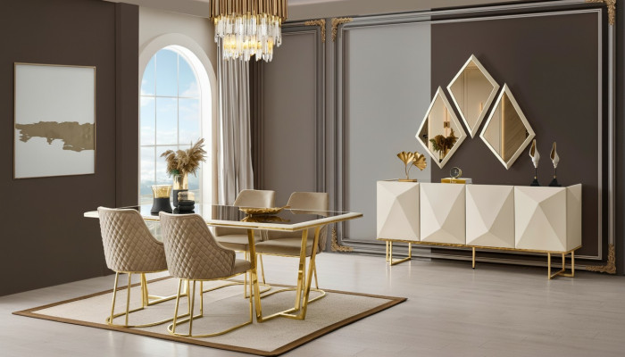 Luxus Essecke Essgruppe Esstisch Stühle Beige Set 11tlg Esszimmer
