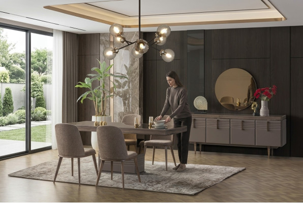 Essgruppe Essecke Esszimmer Esstisch Stühle Grau Holz Set 9tlg Moderne