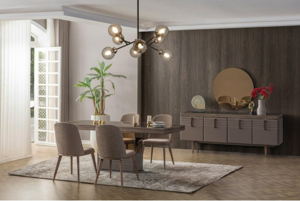 Essgruppe Essecke Esszimmer Esstisch Stühle Grau Holz Set 9tlg Moderne