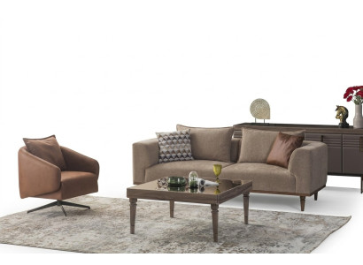 Sofagarnitur Dreisitzer Sessel Polstersofa Modern Stoffsofa Braun Set