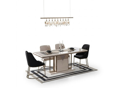 Essecke Essgruppe Esszimmer Esstisch Stühle Set 7tlg Luxus Weiß Modern