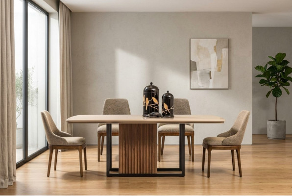 Essgruppe Komplette Esszimmer Esstisch Stühle 7tlg Beige Essecke Set